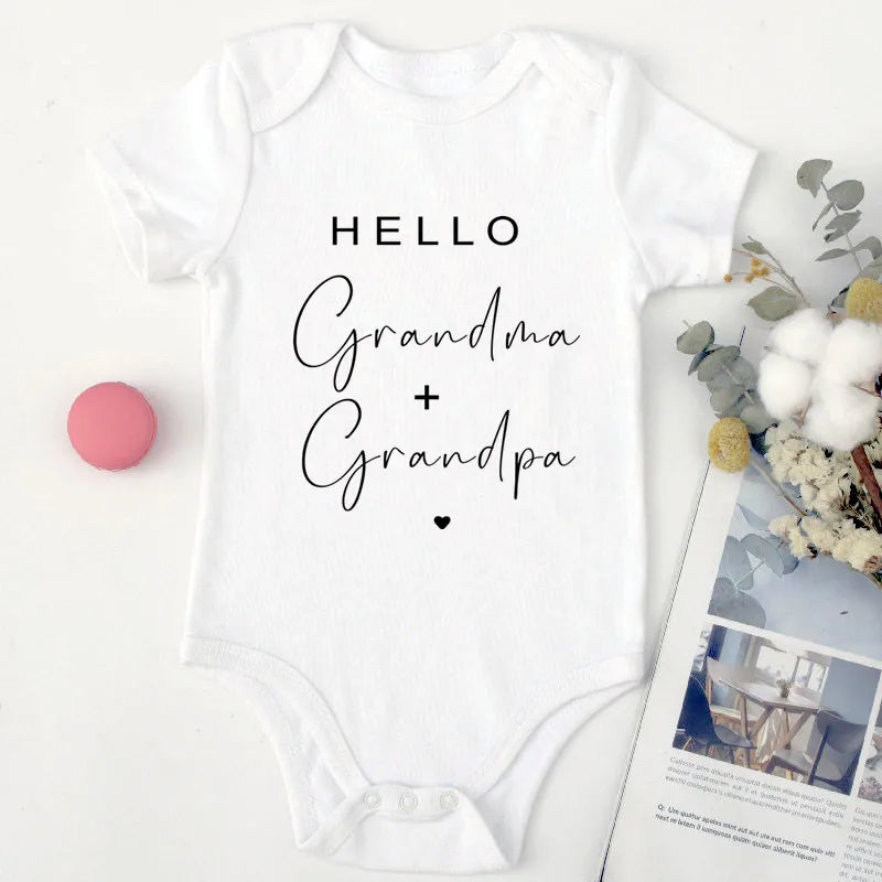 Pregnancy Announcement to Be Grandparents Hello Grandma & Grandpa Baby Bodysuits Infant Baby Boy Girls Clothes Baby Shower Gift