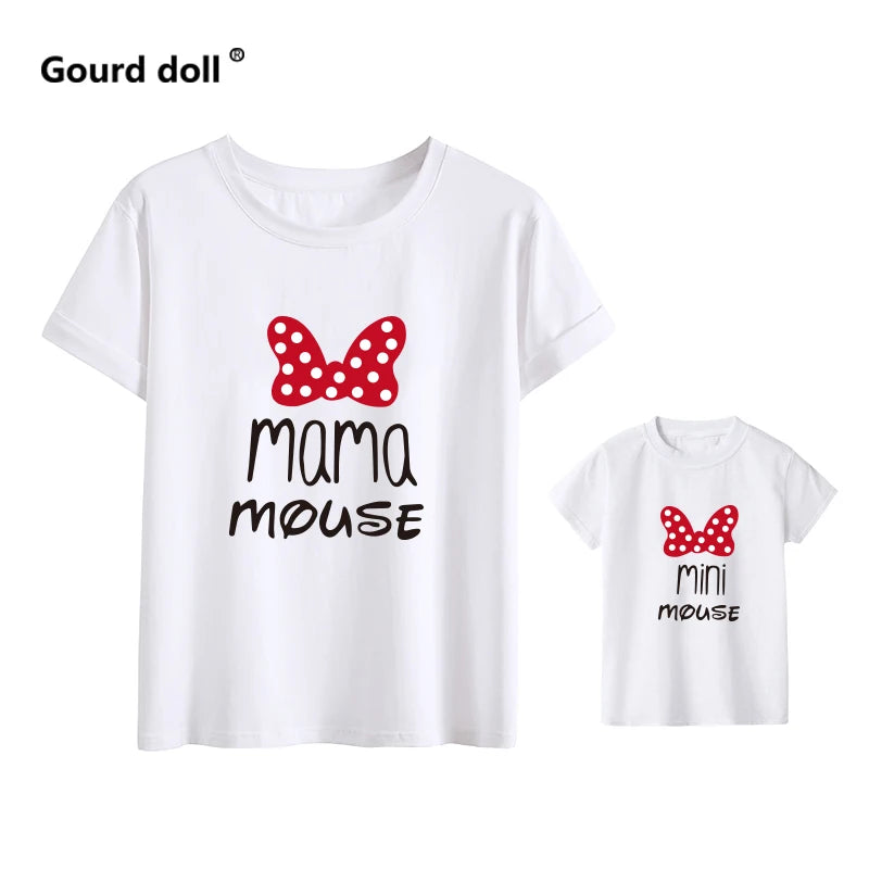 Cotton Family Matching Clothes Outfits Mother and Daughter T-Shirt Mommy and Me Clothes Lovely Blouse Kids Baby Girl Boys Look